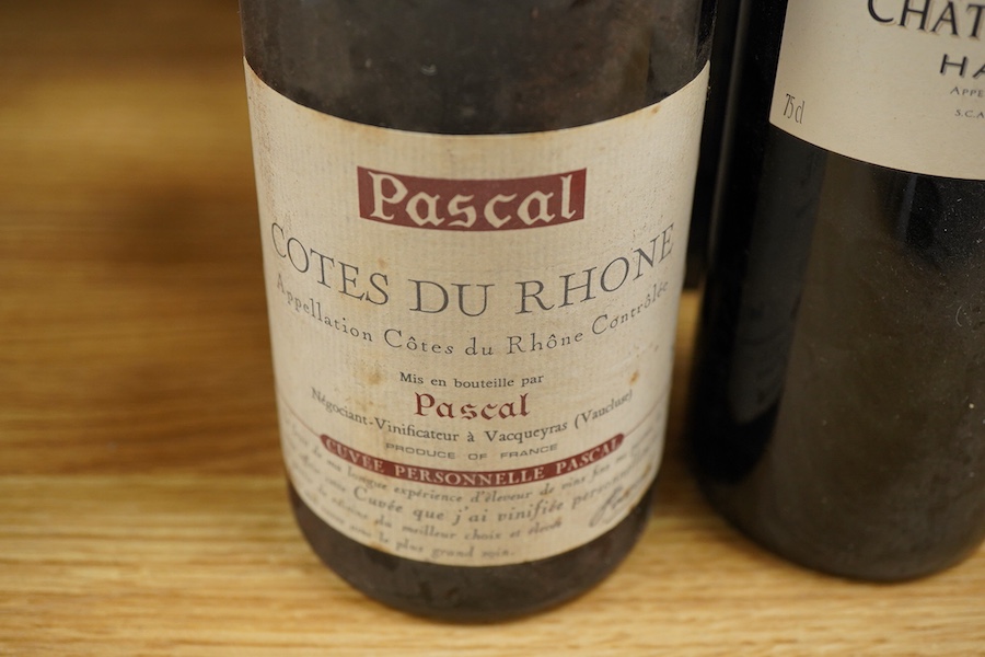 Eight bottles of wine; Chateau d’Agassac 1999, four bottles, Puligny-Montrachet 2002, two bottles, Côtes du Rhône 1978, two bottles